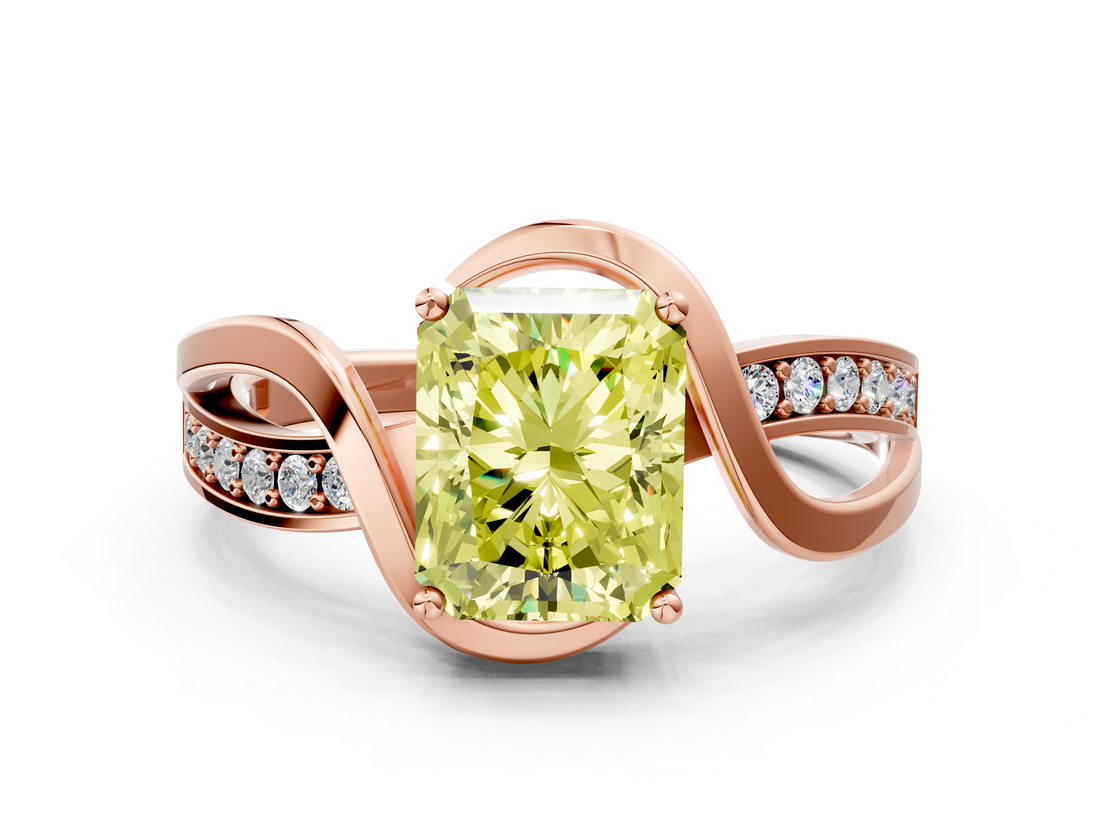 Rose gold Fancy Yellow Radiant  Solitaire Twisted Band with Prong Setting_3