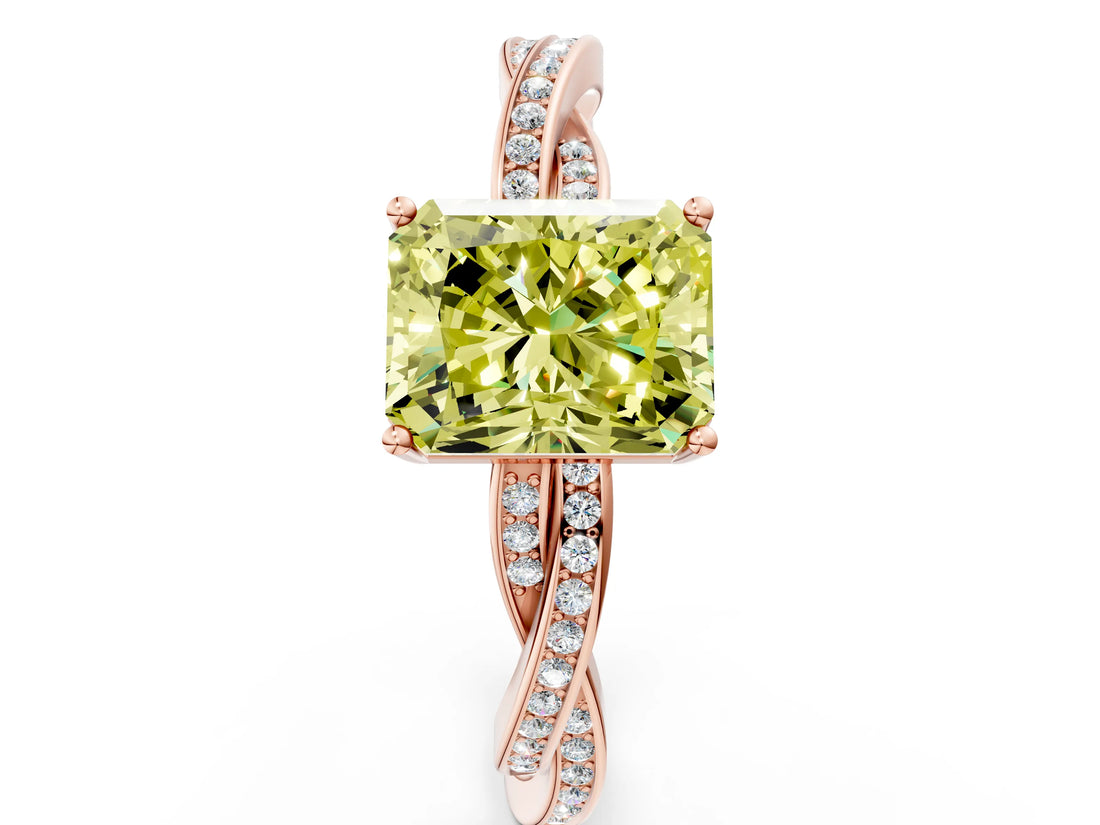 Rose gold Fancy Yellow Radiant  Solitaire Twisted Pave Diamond Ring with Four-Prong Setting_24