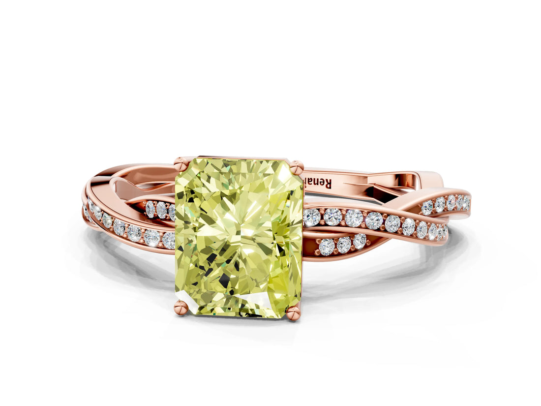 Rose gold Fancy Yellow Radiant  Solitaire Twisted Pave Diamond Ring with Four-Prong Setting_80