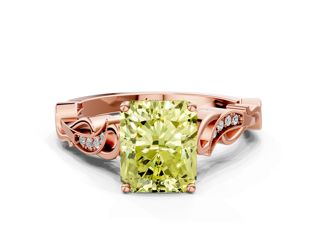 Rose gold Fancy Yellow Radiant  Solitaire Vine Band with Milgrain Prong Setting_3