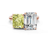 Rose gold Fancy Yellow Radiant  and Emerald Cut Toi Moi Ring with Prong Setting_47