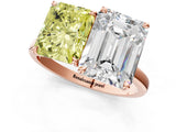 Rose gold Fancy Yellow Radiant  and Emerald Cut Toi Moi Ring with Prong Setting_48