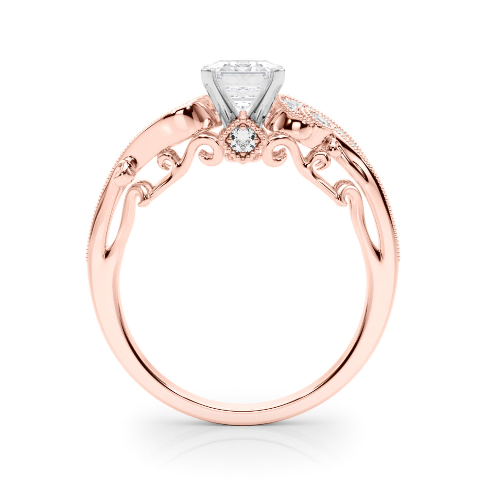 Rose gold Fancy Yellow Radiant cut Solitaire with Milgrain Pave Band and Four-Prong Setting 2