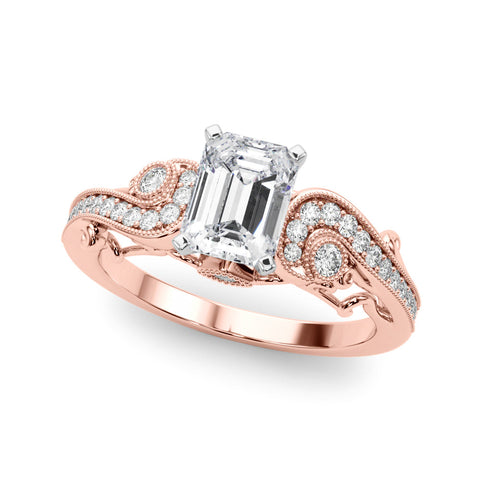 Rose gold Fancy Yellow Radiant cut Solitaire with Milgrain Pave Band and Four-Prong Setting