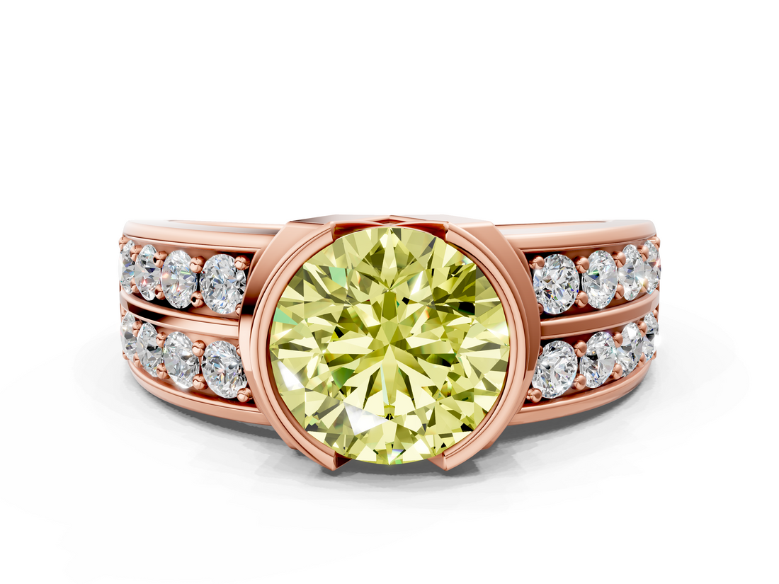 Rose gold Fancy Yellow Round  Brilliant Diamond Channel Set Wide Band Ring with Bezel Setting