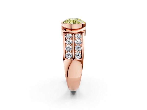 Rose Gold Round Half Bezel Channel Set Engagement Ring Setting for Fancy Yellow Center