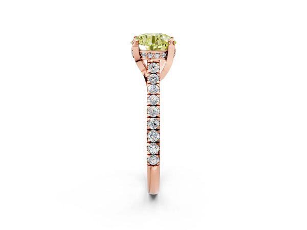 Rose gold Fancy Yellow Round  Brilliant Diamond Solitaire with Pavé Band and Four-Prong Setting
