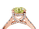 Rose gold Fancy Yellow Round  Brilliant Diamond Solitaire with Pavé Band and Four-Prong Setting 4