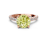 Rose gold Fancy Yellow Round  Brilliant Diamond Solitaire with Pavé Band and Four-Prong Setting