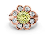 Rose gold Fancy Yellow Round  Brilliant Flower Halo Diamond Split Shank Ring_51