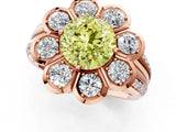 Rose gold Fancy Yellow Round  Brilliant Flower Halo Diamond Split Shank Ring_52