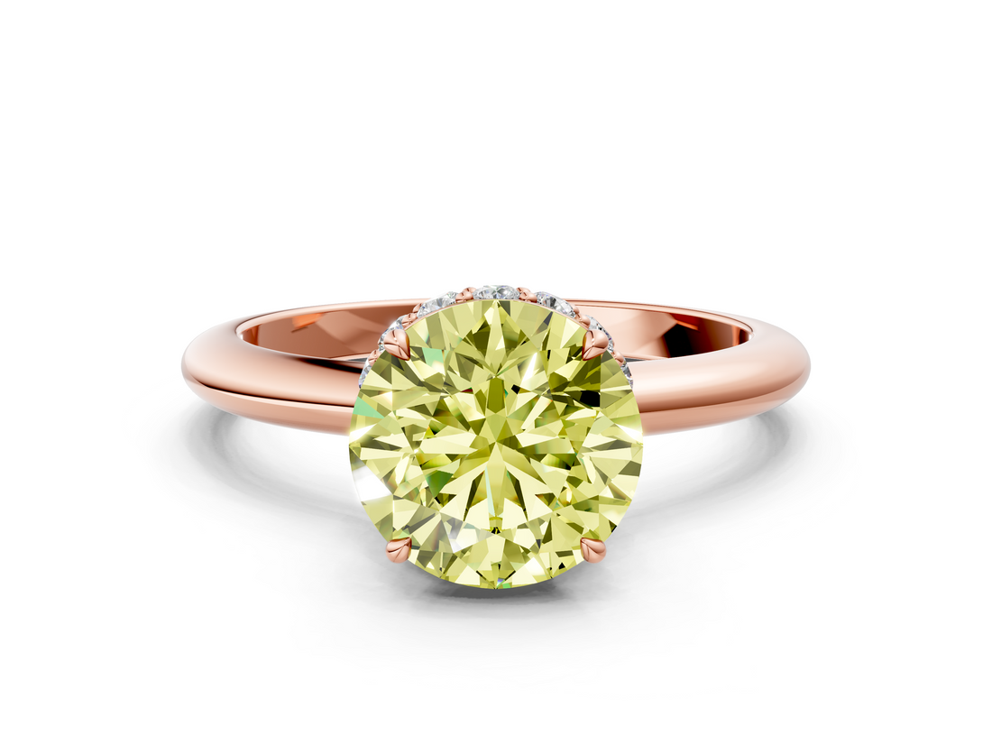 Rose gold Fancy Yellow Round  Brilliant Solitaire Engagement Ring with Six-Prong Setting and Classic Band