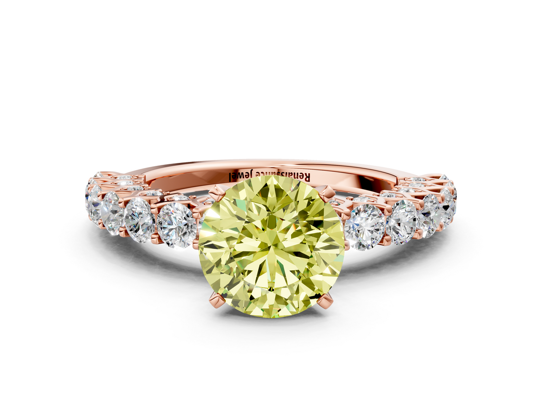 Rose gold Fancy Yellow Round  Brilliant Solitaire with Pavé Band and Four-Prong Setting_18