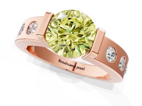 Rose gold Fancy Yellow Round Cut Brilliant Channel-Set Diamond Ring with Bezel Prong Setting_1