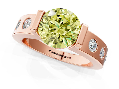 Rose gold Fancy Yellow Round Cut Brilliant Channel-Set Diamond Ring with Bezel Prong Setting_3