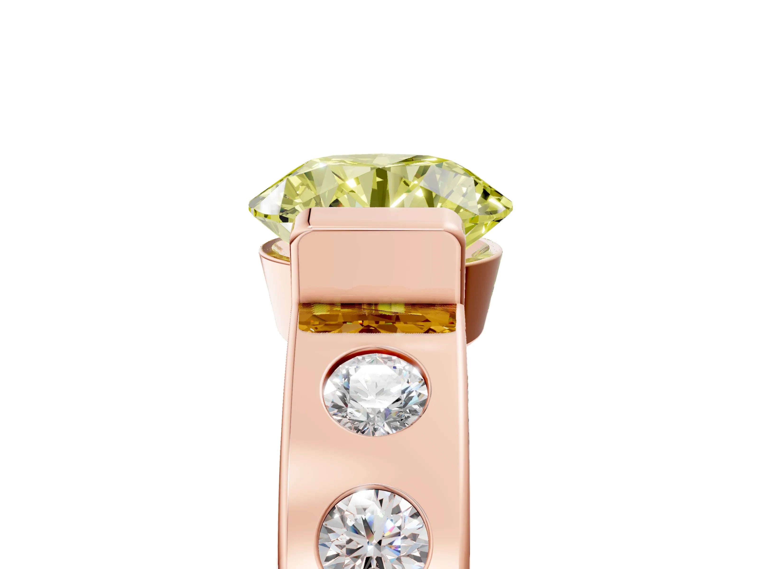 Rose gold Fancy Yellow Round Cut Brilliant Channel-Set Diamond Ring with Bezel Prong Setting_5