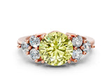 Rose gold Fancy Yellow Round Cut Brilliant Diamond Cluster Accent Solitaire Ring with Prong Setting