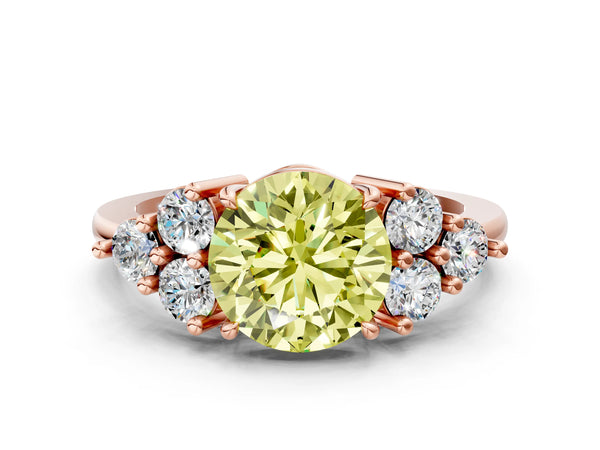 Rose gold Fancy Yellow Round Cut Brilliant Diamond Cluster Accent Solitaire Ring with Prong Setting
