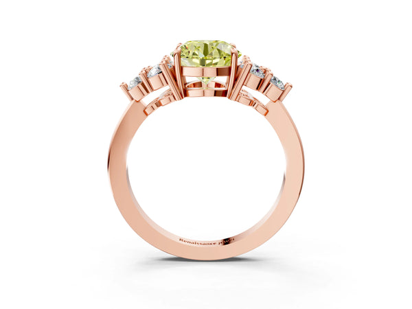 Rose gold Fancy Yellow Round Cut Brilliant Diamond Cluster Accent Solitaire Ring with Prong Setting