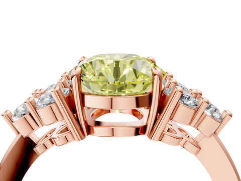 Rose gold Fancy Yellow Round Cut Brilliant Diamond Cluster Accent Solitaire Ring with Prong Setting_4