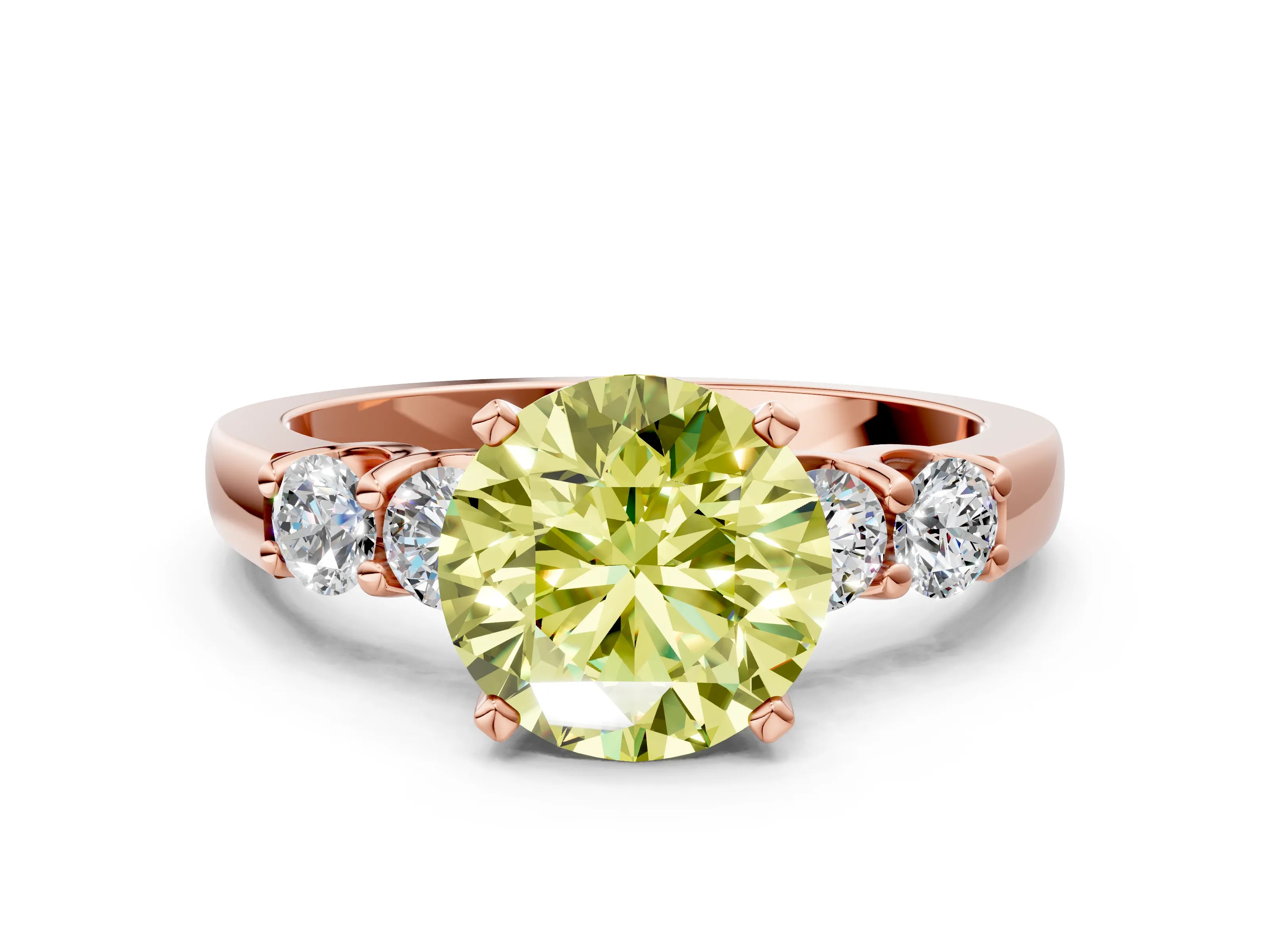 Rose gold Fancy Yellow Round Cut Brilliant Diamond Five-Stone Engagement Ring with Prong Setting on a Classic Band_3