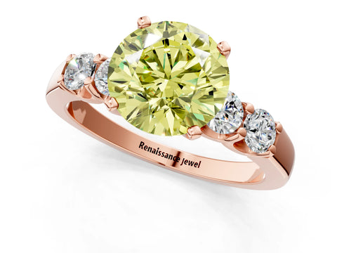 Rose gold Fancy Yellow Round Cut Brilliant Diamond Five-Stone Engagement Ring with Prong Setting on a Classic Band_4