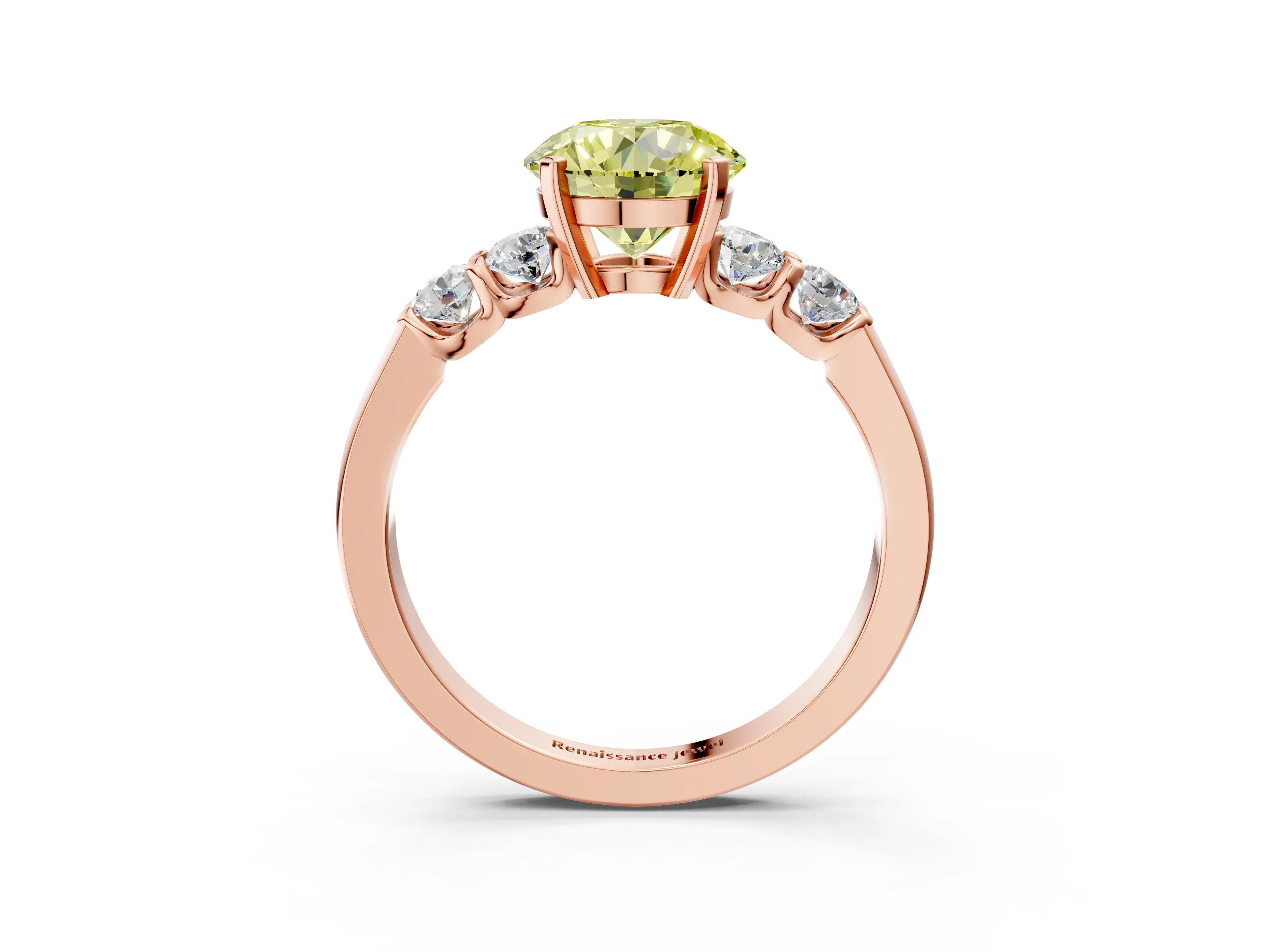 Rose gold Fancy Yellow Round Cut Brilliant Diamond Five-Stone Engagement Ring with Prong Setting on a Classic Band_6