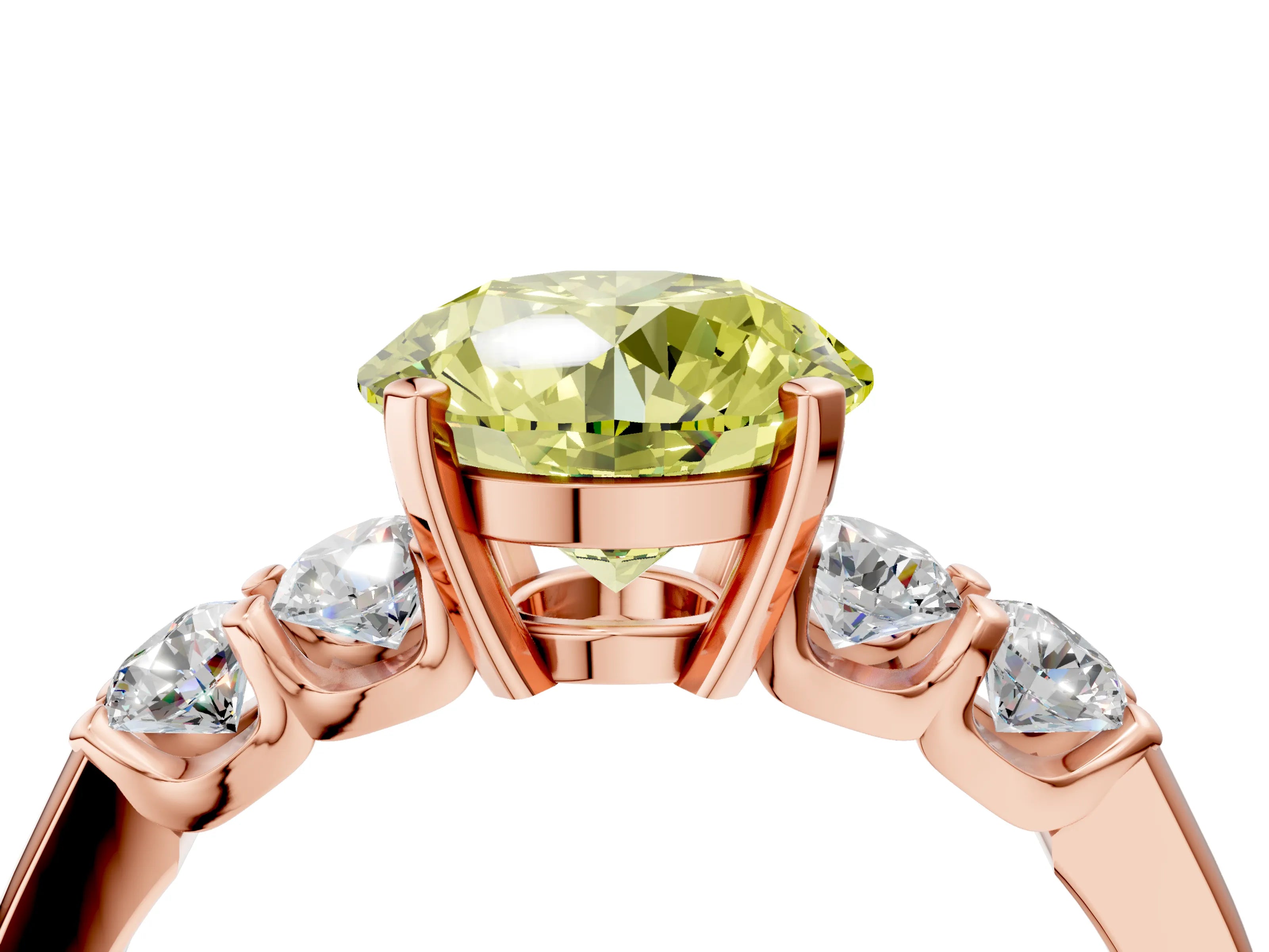 Rose gold Fancy Yellow Round Cut Brilliant Diamond Five-Stone Engagement Ring with Prong Setting on a Classic Band_7