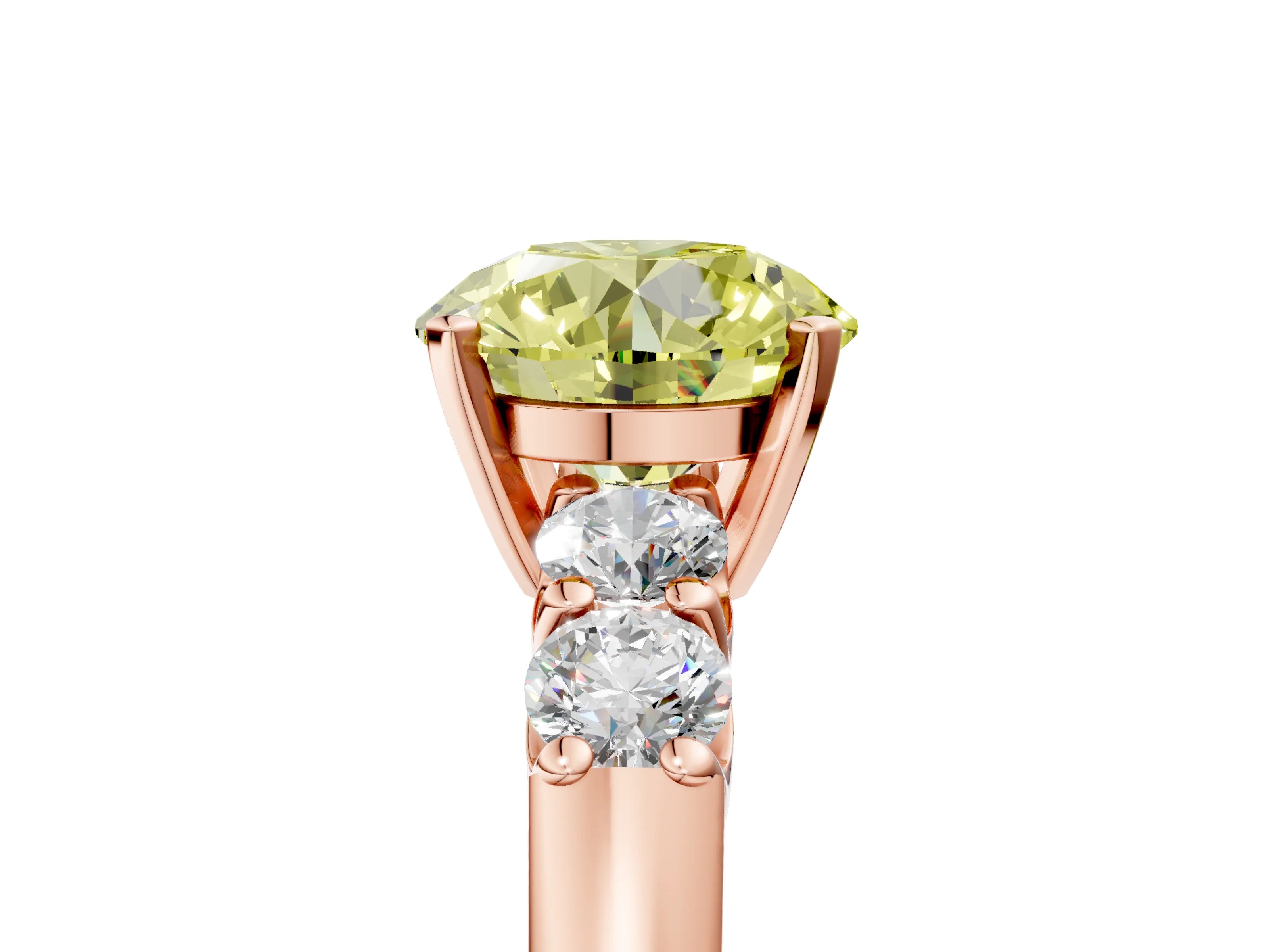 Rose gold Fancy Yellow Round Cut Brilliant Diamond Five-Stone Engagement Ring with Prong Setting on a Classic Band_8