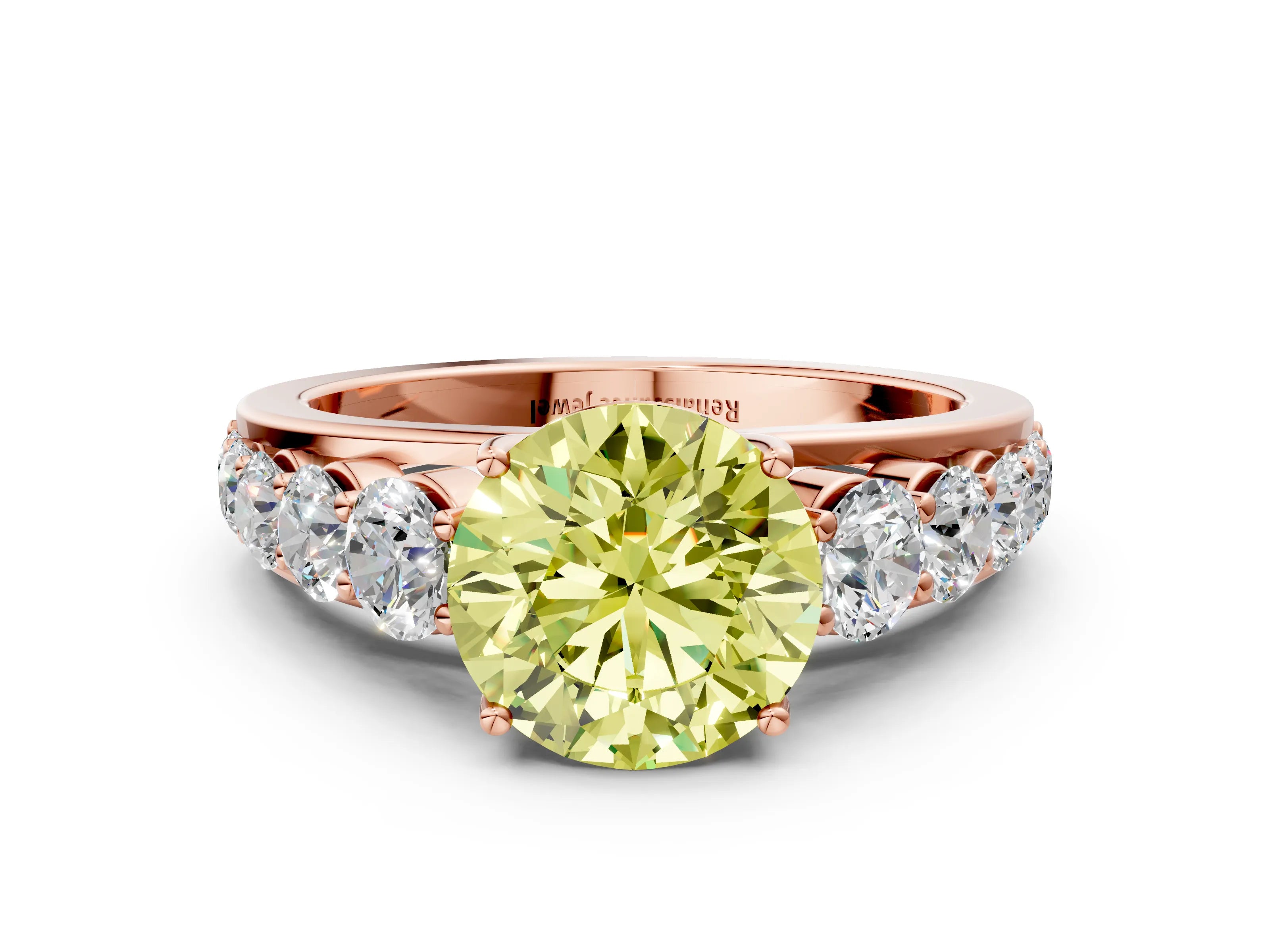 Rose gold Fancy Yellow Round Cut Brilliant Diamond Pavé Band with Six-Prong Setting