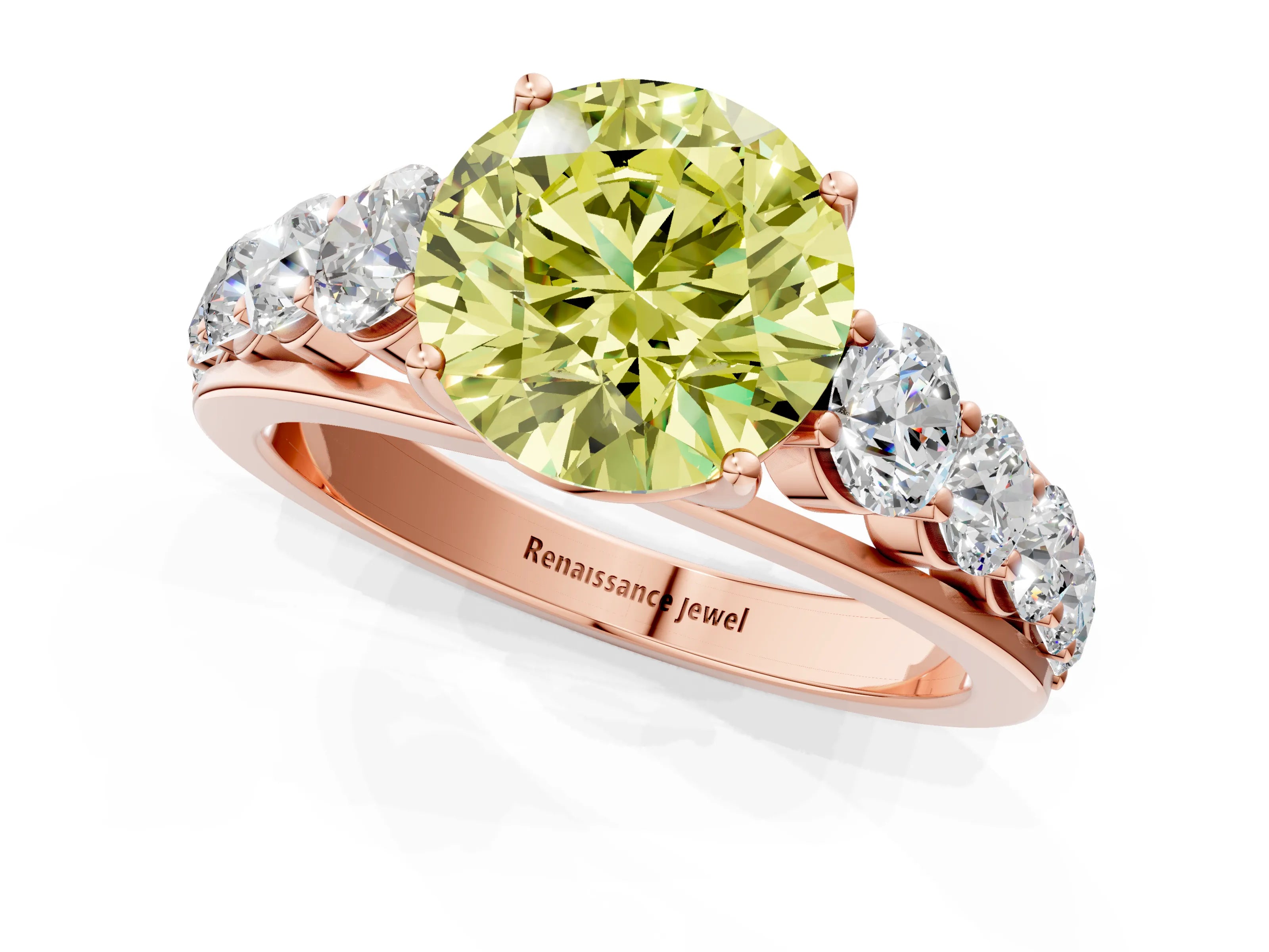 Rose gold Fancy Yellow Round Cut Brilliant Diamond Pavé Band with Six-Prong Setting_1