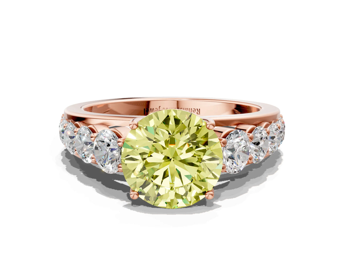 Rose gold Fancy Yellow Round Cut Brilliant Diamond Pavé Band with Six-Prong Setting_12