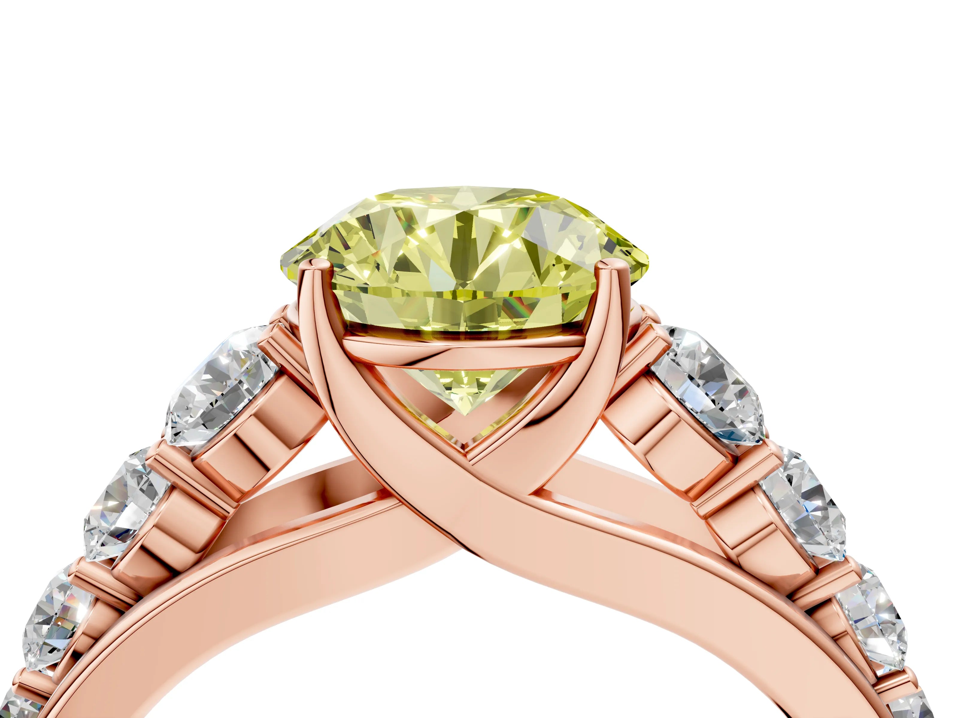 Rose gold Fancy Yellow Round Cut Brilliant Diamond Pavé Band with Six-Prong Setting_4