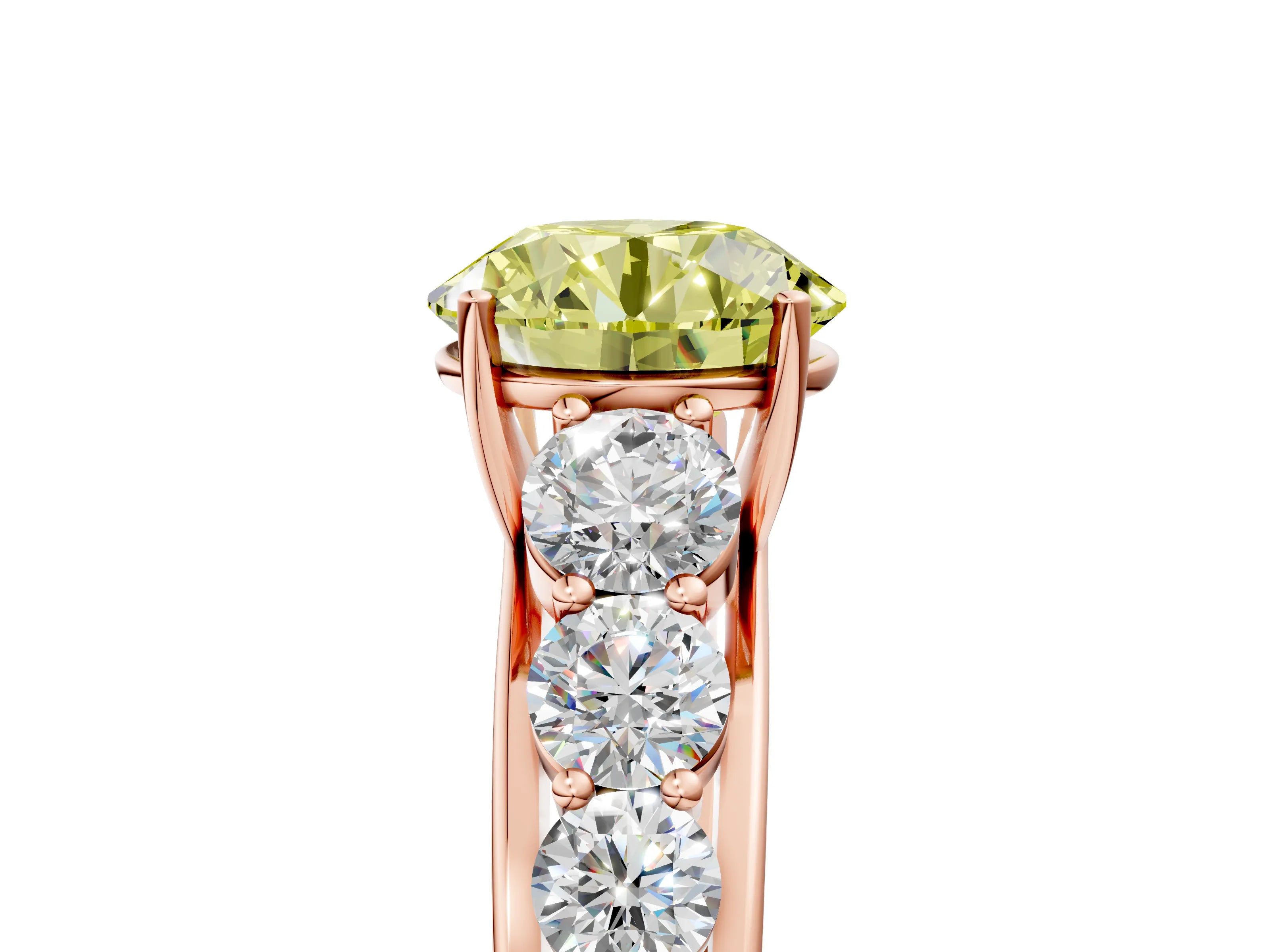 Rose gold Fancy Yellow Round Cut Brilliant Diamond Pavé Band with Six-Prong Setting_5