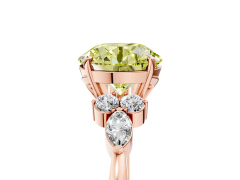 Rose gold Fancy Yellow Round Cut Brilliant Diamond Solitaire Ring with Pear Side Stones and Four-Prong Setting_8