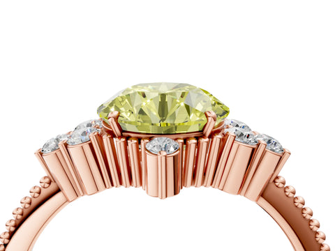 Rose gold Fancy Yellow Round Cut Brilliant Diamond with Cluster Setting on a Beaded Band and Four-Prong Setting_4