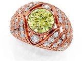 Rose gold Fancy Yellow Round Cut Brilliant Halo Pave Diamond Milgrain Ring_1