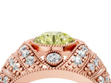Rose gold Fancy Yellow Round Cut Brilliant Halo Pave Diamond Milgrain Ring_4