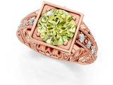 Rose gold Fancy Yellow Round Cut Brilliant Milgrain Filigree Diamond Ring with Square Prong Setting_1