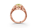 Rose gold Fancy Yellow Round Cut Brilliant Milgrain Filigree Diamond Ring with Square Prong Setting_3