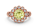 Rose gold Fancy Yellow Round Cut Brilliant Milgrain Pave Heart Band Solitaire Ring