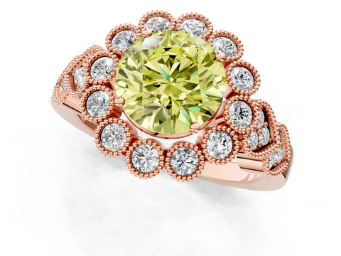Rose gold Fancy Yellow Round Cut Brilliant Milgrain Pave Heart Band Solitaire Ring_1