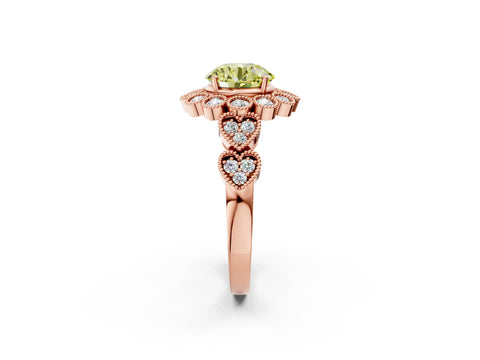 Rose gold Fancy Yellow Round Cut Brilliant Milgrain Pave Heart Band Solitaire Ring_2