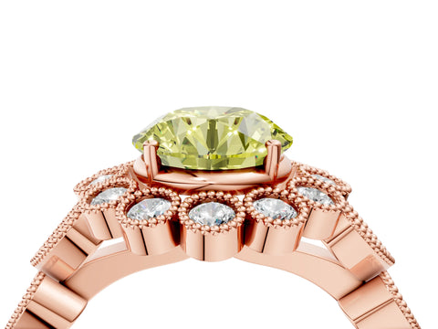 Rose gold Fancy Yellow Round Cut Brilliant Milgrain Pave Heart Band Solitaire Ring_4