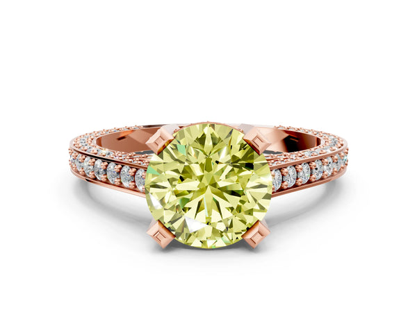 Rose gold Fancy Yellow Round Cut Brilliant Split Shank Pave Solitaire Ring with Four-Prong Setting