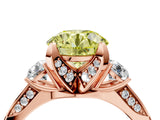 Rose gold Fancy Yellow Round Cut Brilliant Three-Stone Diamond Ring with Pavé Band and Four-Prong Setting_7