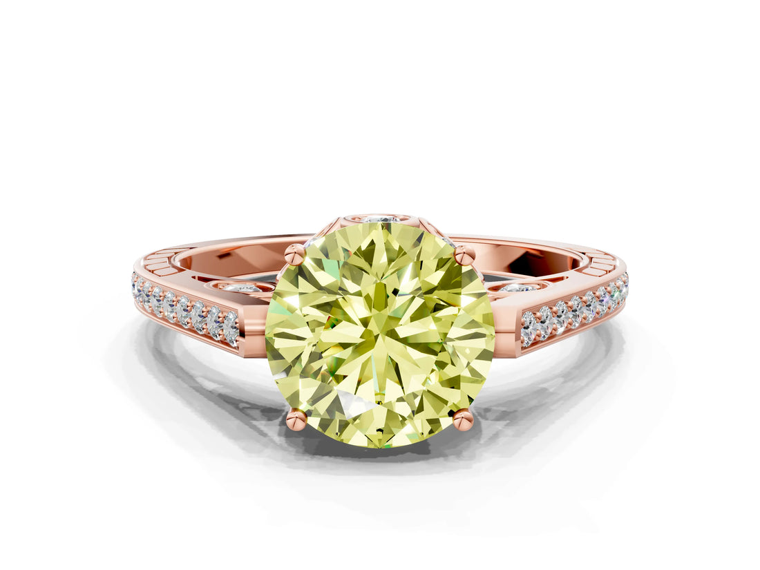 Rose gold Fancy Yellow Round  Cut Cathedral Pave Diamond Engagement Ring with Six-Prong Setting_26