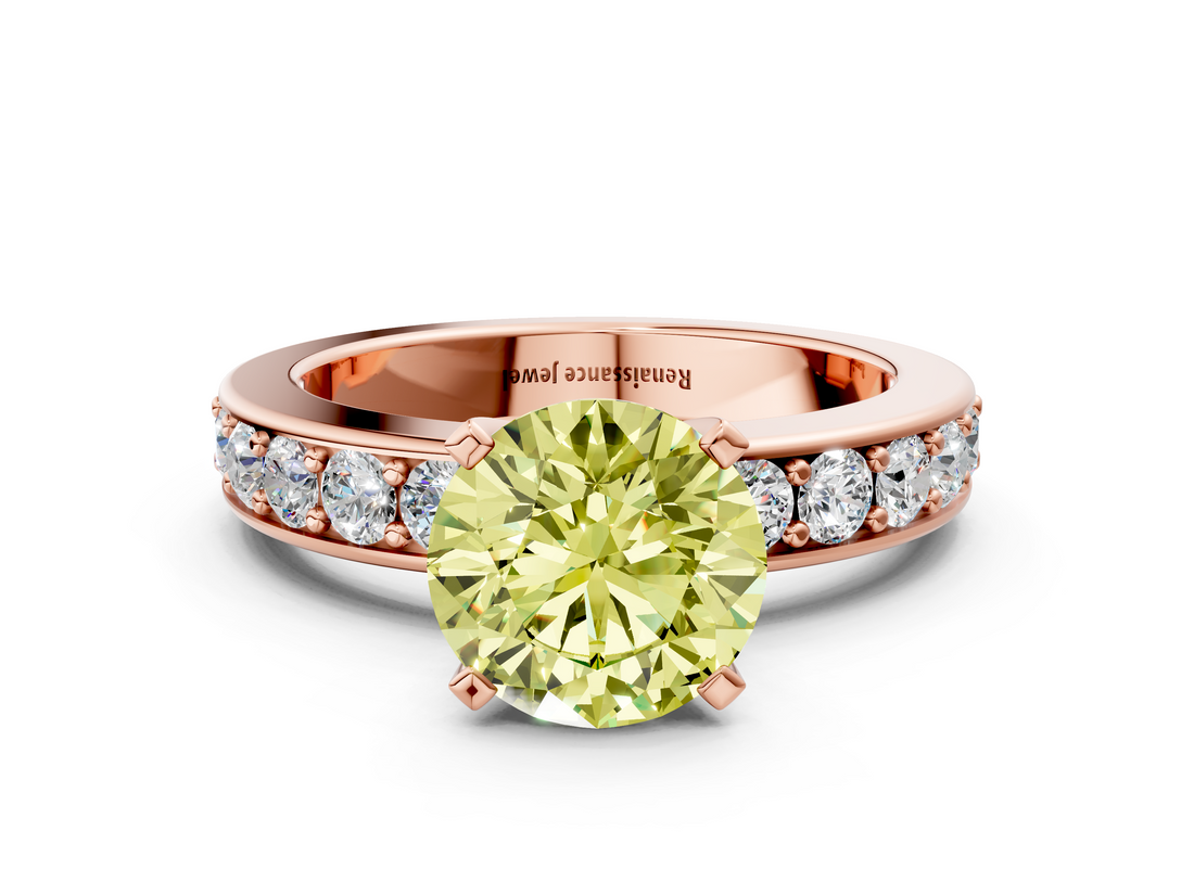 Rose gold Fancy Yellow Round  Cut Channel Set Diamond Engagement Ring with Four-Prong Setting