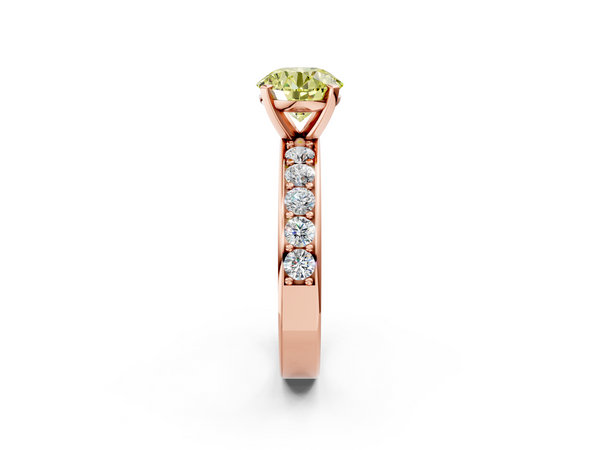Rose Gold Round Side Stone Engagement Ring Setting for Fancy Yellow Center with Wide Accent Band