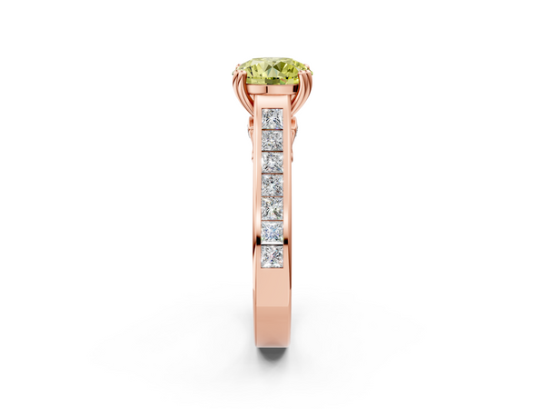 Rose gold Fancy Yellow Round  Cut Channel Set Solitaire Engagement Ring with Prong Setting